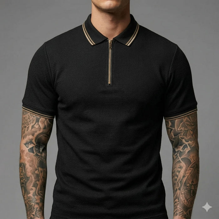 Men Black Sold Polo Collar T-shirt