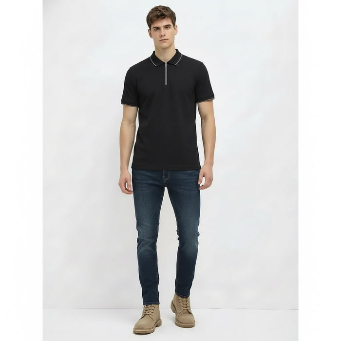 Men Black Sold Polo Collar T-shirt
