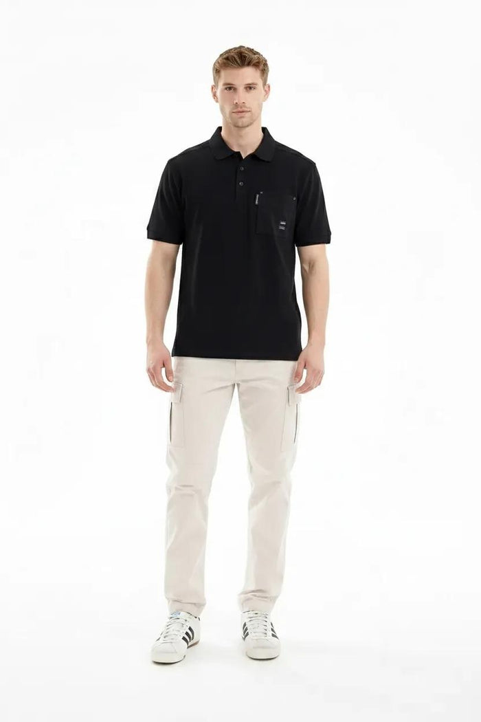 Men Black Sold Polo Collar T-shirt