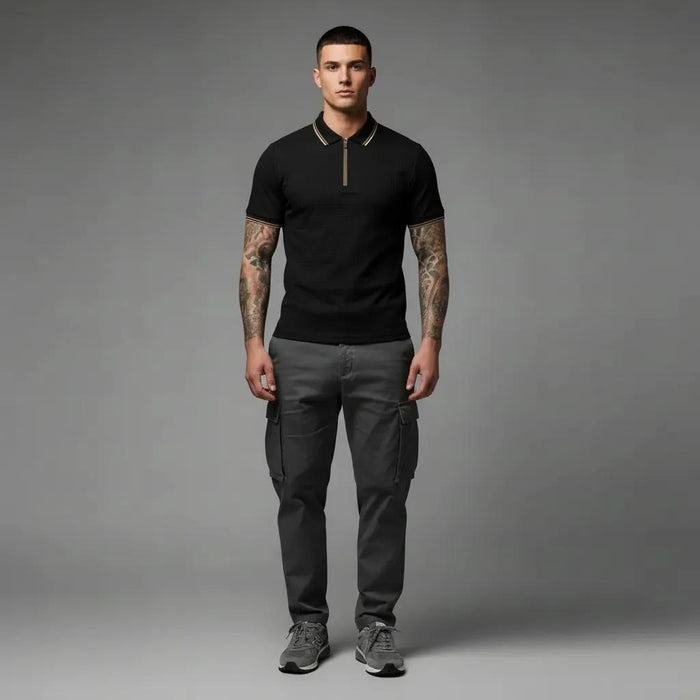 Men Black Sold Polo Collar T-shirt