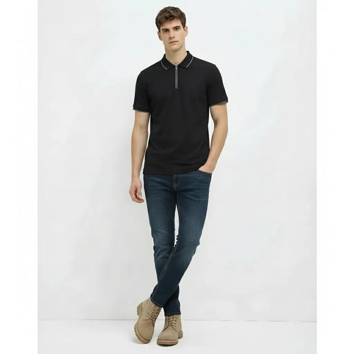 Men Black Sold Polo Collar T-shirt