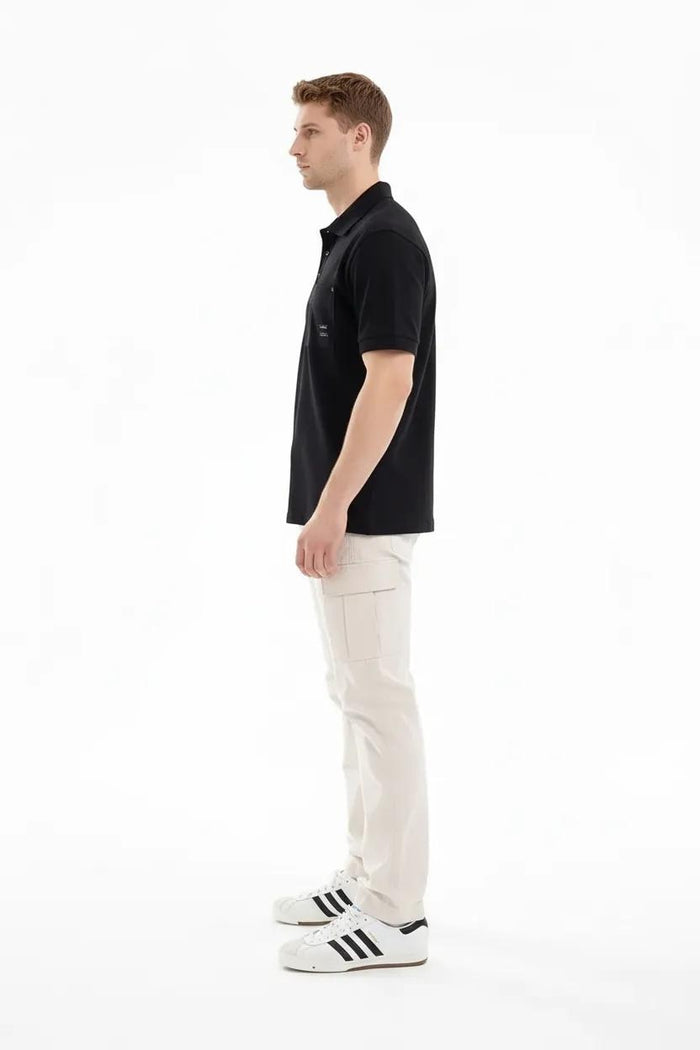 Men Black Sold Polo Collar T-shirt