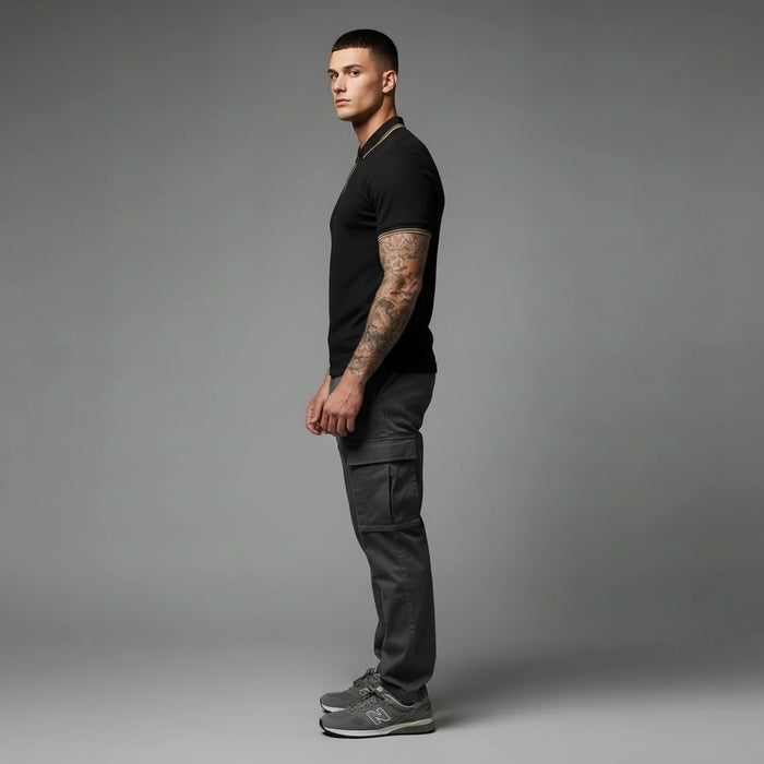 Men Black Sold Polo Collar T-shirt