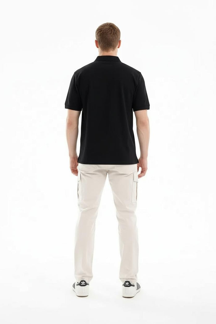 Men Black Sold Polo Collar T-shirt
