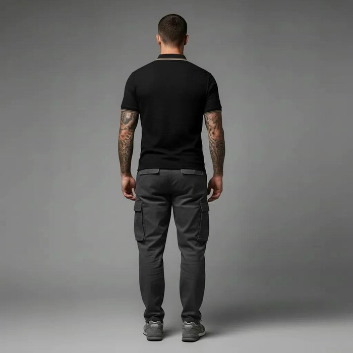 Men Black Sold Polo Collar T-shirt