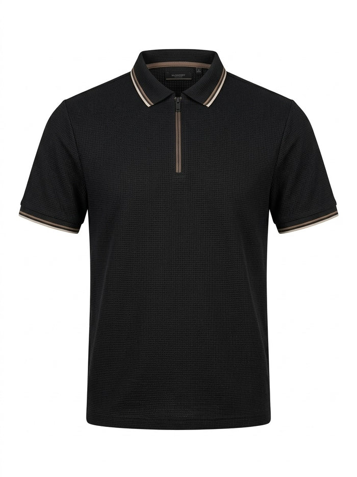 Men Black Sold Polo Collar T-shirt