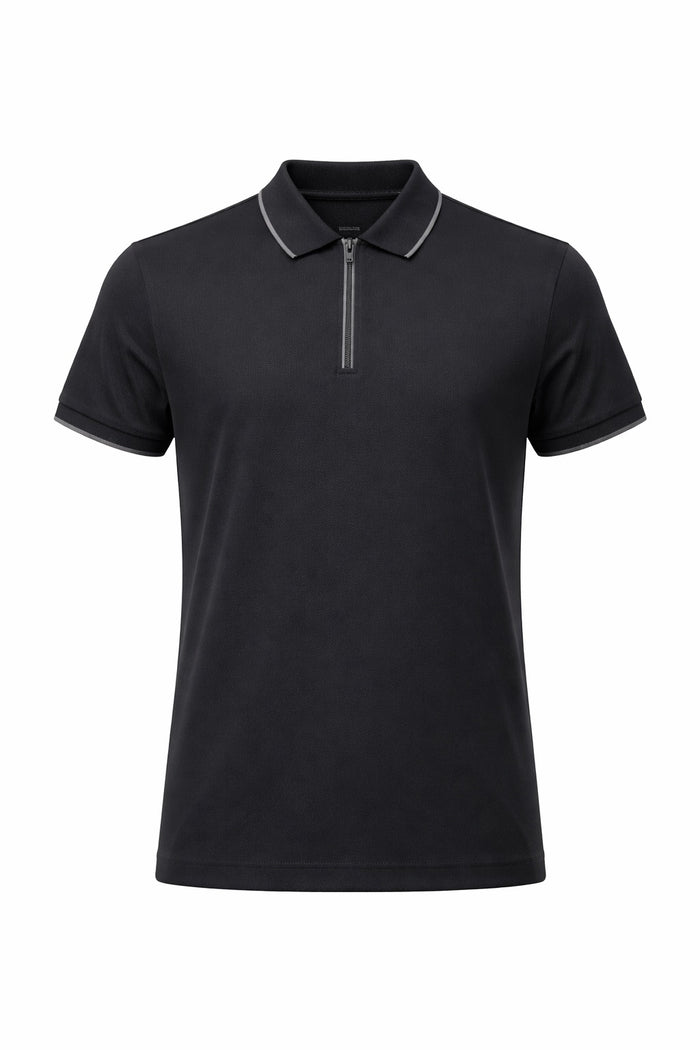 Men Black Sold Polo Collar T-shirt