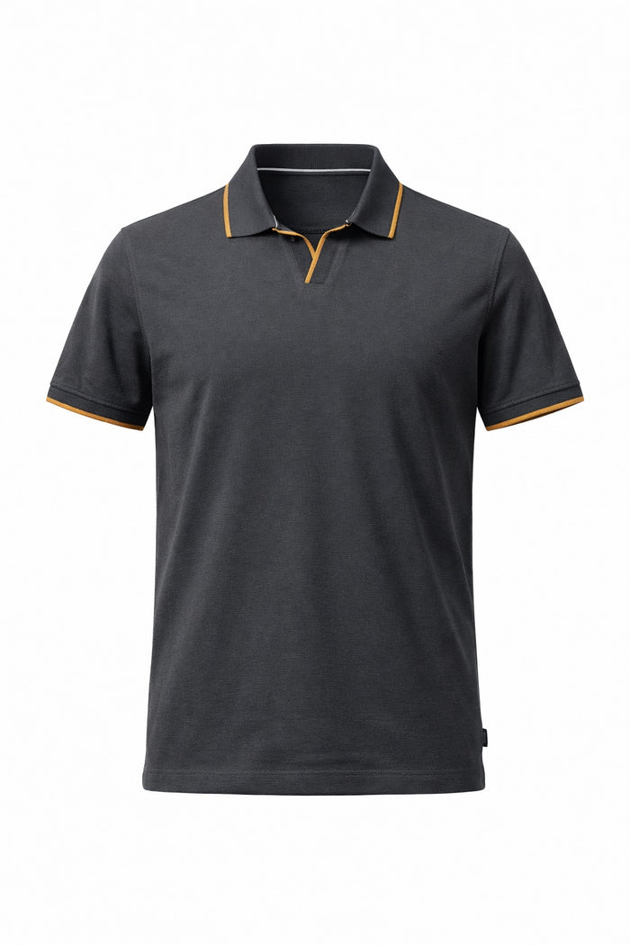 Men Black Sold Polo Collar T-shirt