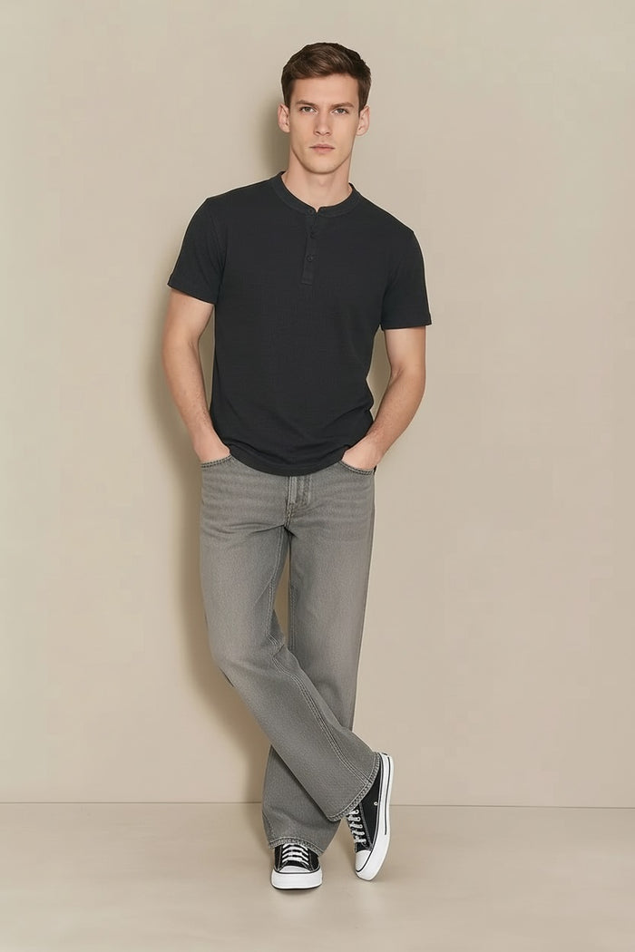 Men Black Solid High Neck T-shirt