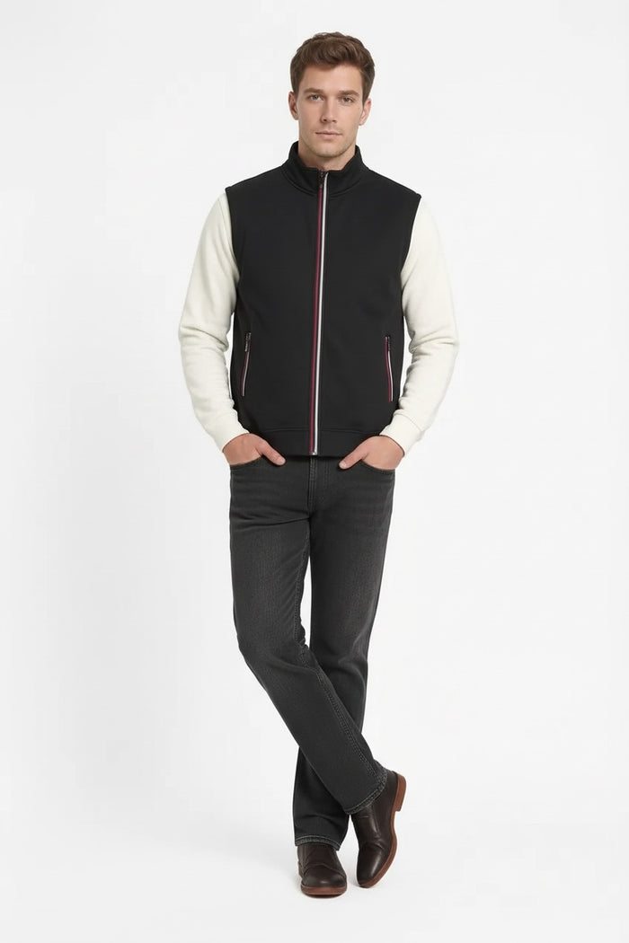 Men Black Solid Mandarin Neck Sweatshirt