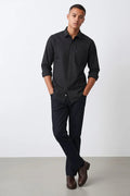 Men Black Solid Polo Neck Casual Shirt