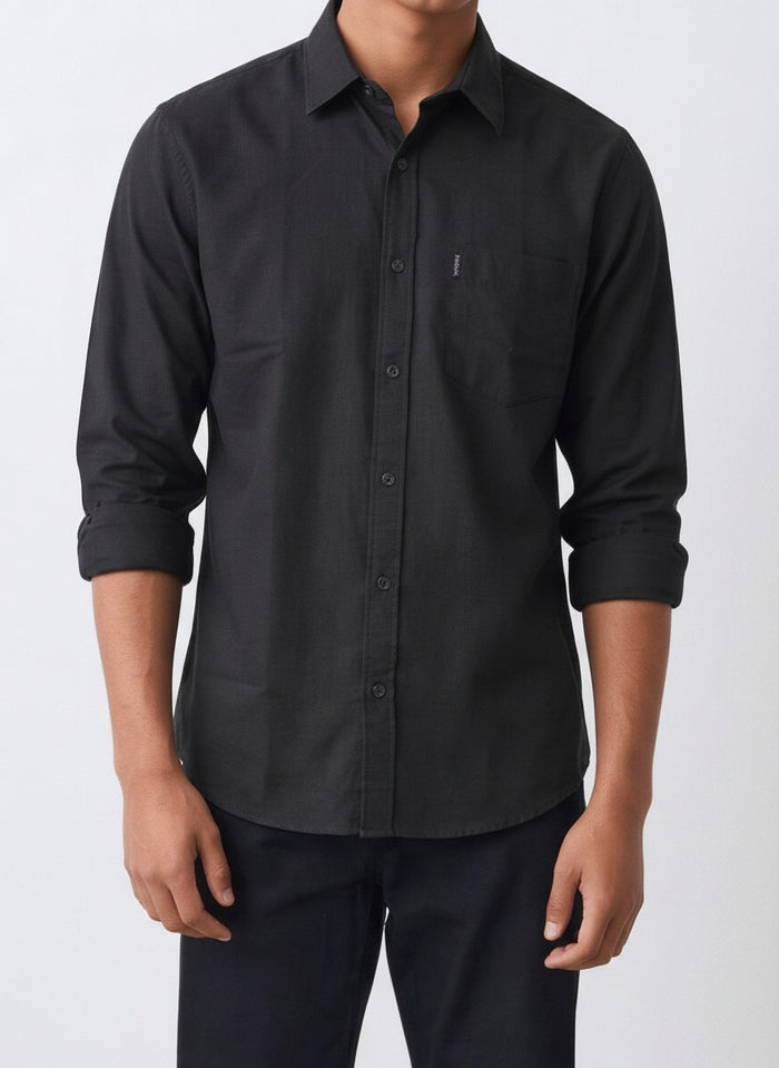 Men Black Solid Polo Neck Casual Shirt