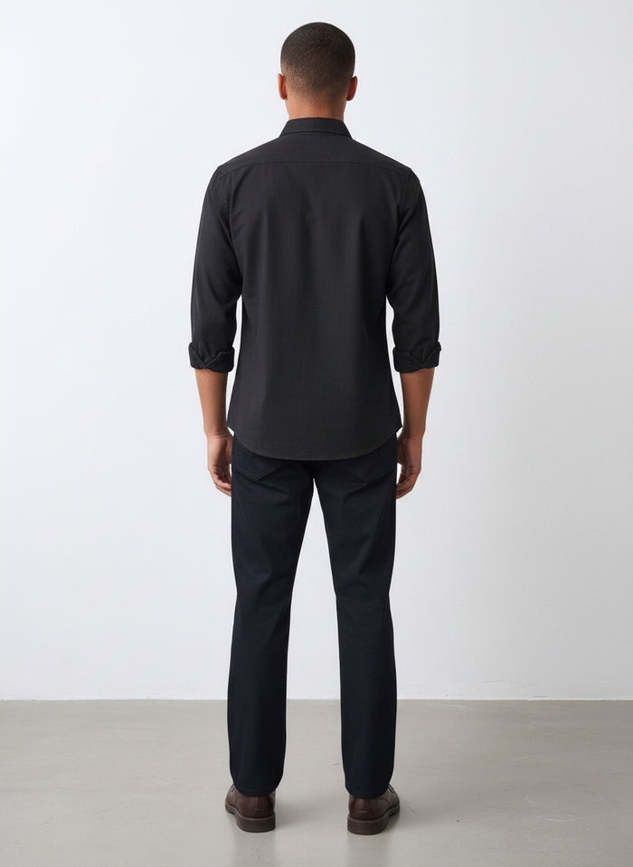 Men Black Solid Polo Neck Casual Shirt