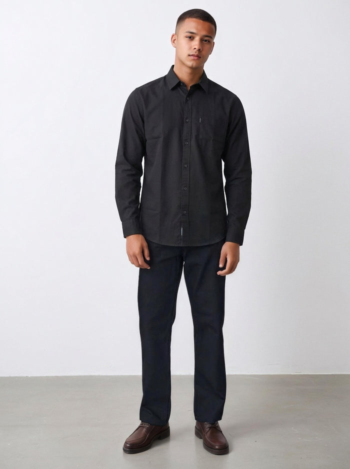 Men Black Solid Polo Neck Casual Shirt