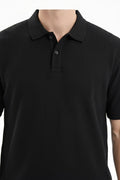 Men Black Striped Polo Collar T-shirt