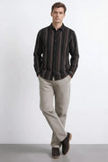 Men Black Striped Polo Neck Shirt