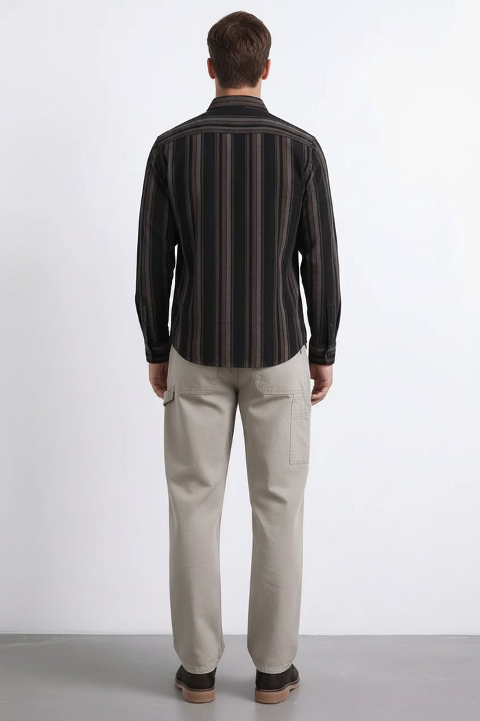 Men Black Striped Polo Neck Shirt