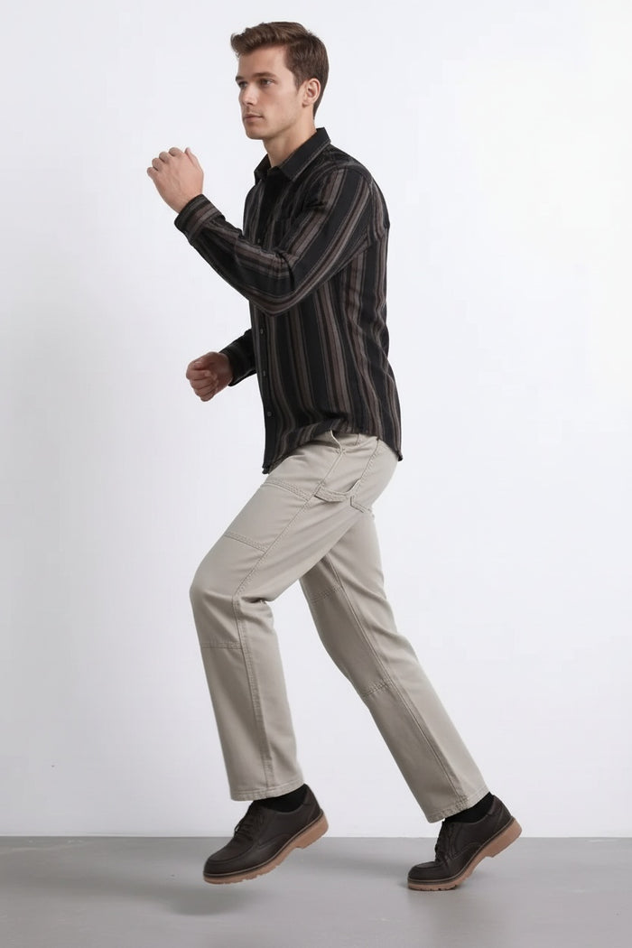 Men Black Striped Polo Neck Shirt