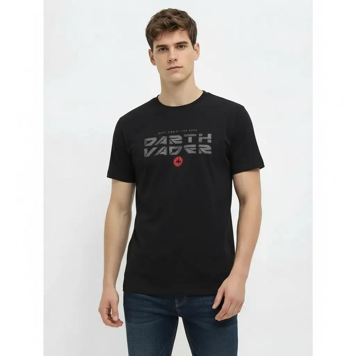 Men Black Typography Printed Round Neck Cotton T-shirt