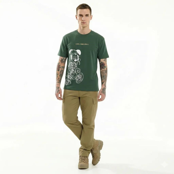 Men Bottle Green Mickey Mouse Printed T-shirt