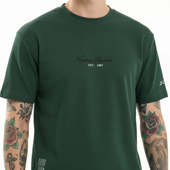 Men Bottle Green Typography T-shirt