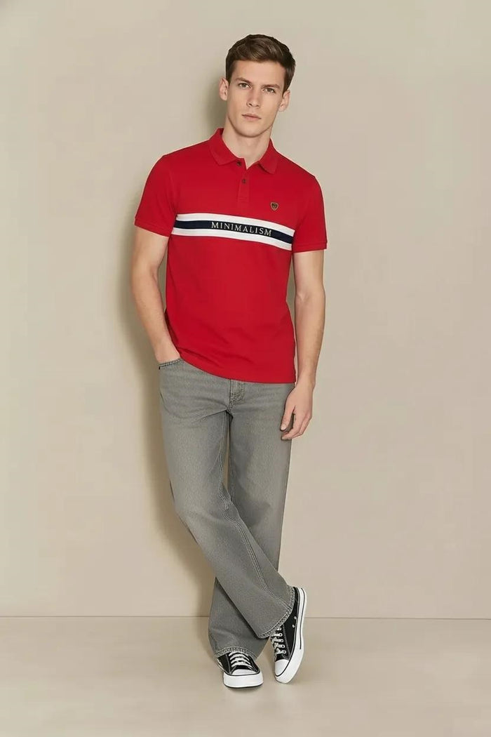 Men Brick Striped Polo Collar T-shirt
