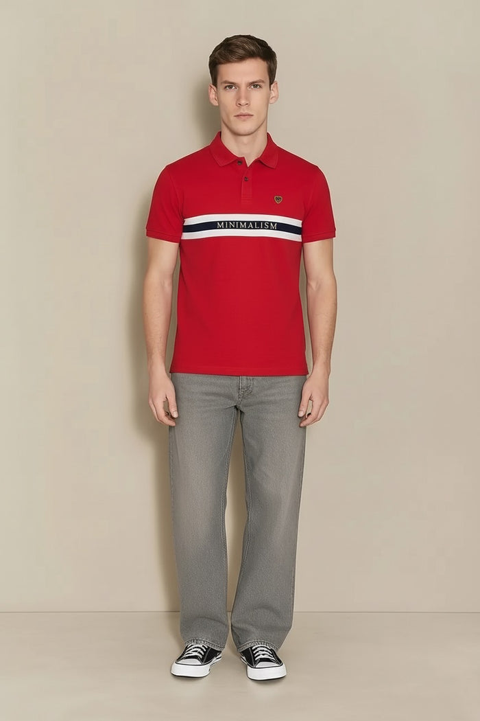 Men Brick Striped Polo Collar T-shirt