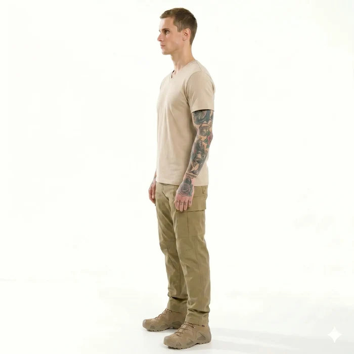 Men Brown Rice V-Neck T-shirt