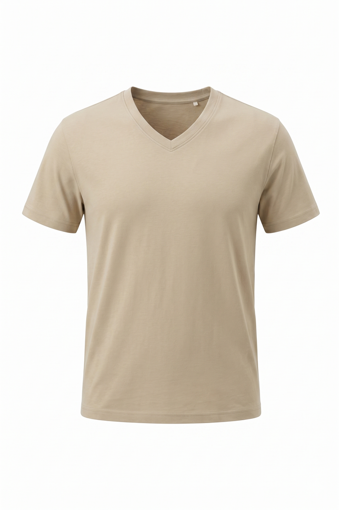 Men Brown Rice V-Neck T-shirt