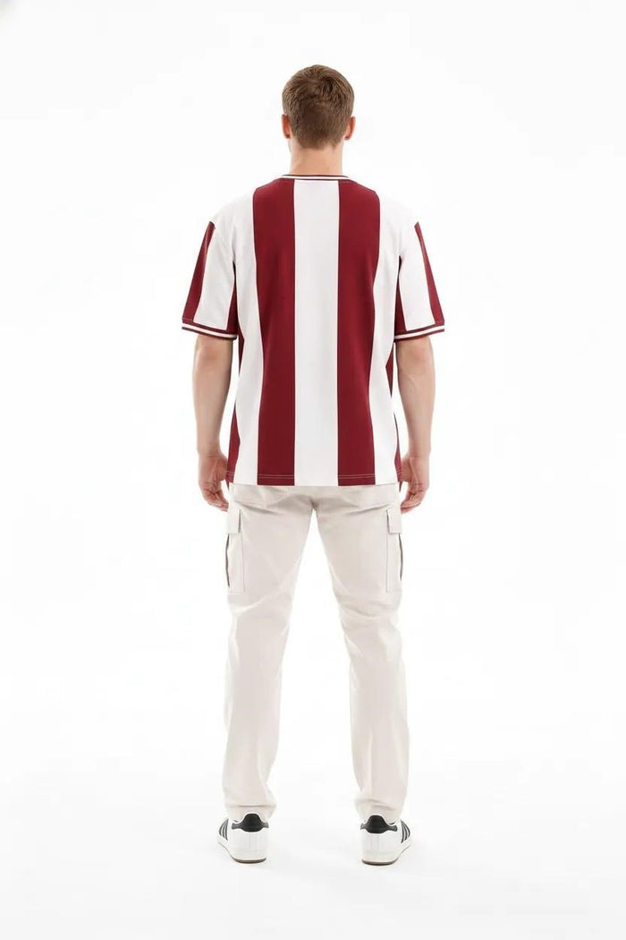 Men  Burnt Brick Striped Monochrome T-shirt