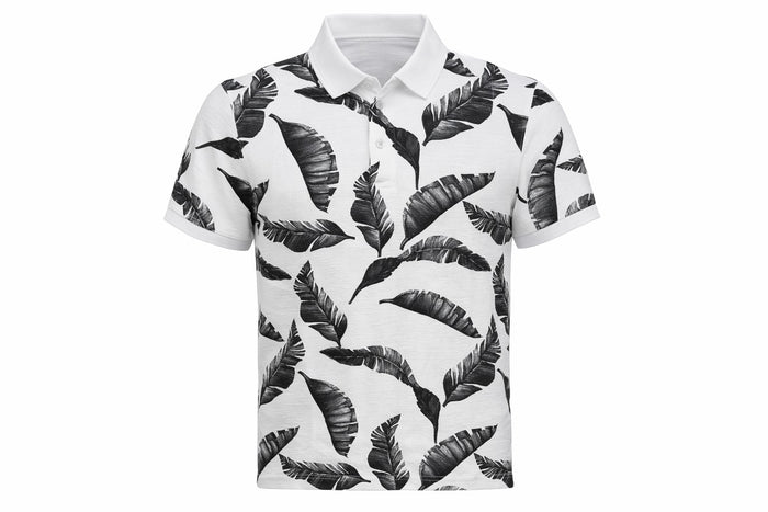 Men Charcoal Floral Printed Polo Collar Tropical T-shirt