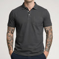 Men Charcoal Polo Collar Pockets T-shirt