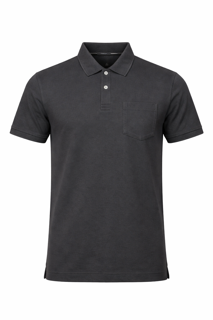 Men Charcoal Polo Collar Pockets T-shirt