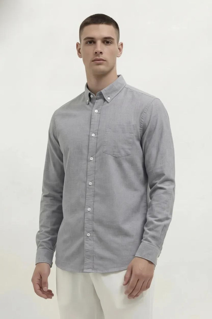 Men Charcoal Solid Casual Shirt