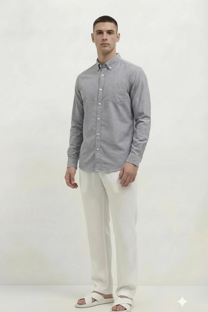 Men Charcoal Solid Casual Shirt