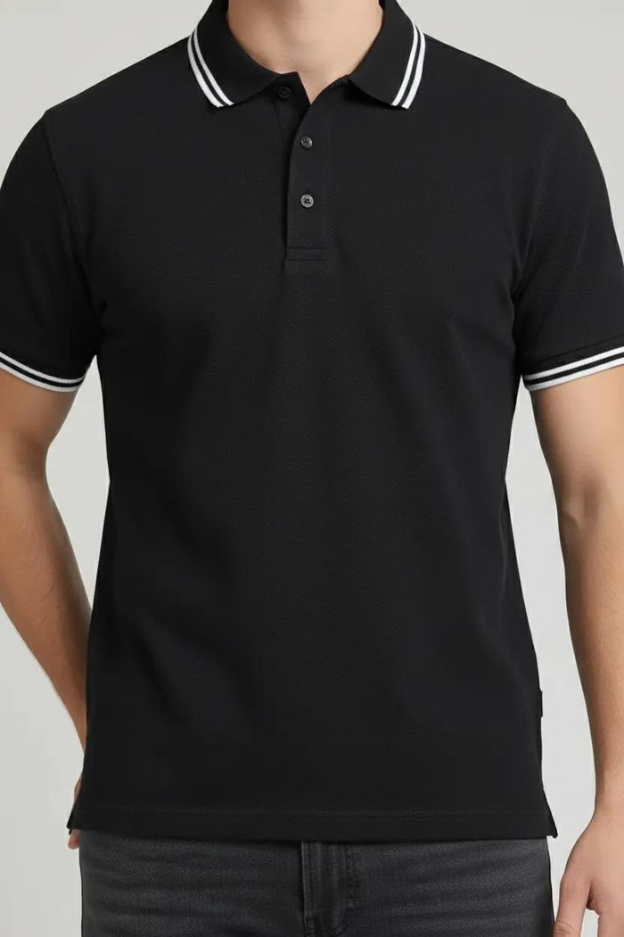 Men Charcoal Solid Polo Neck T-Shirt