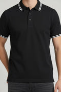 Men Charcoal Solid Polo Neck T-Shirt