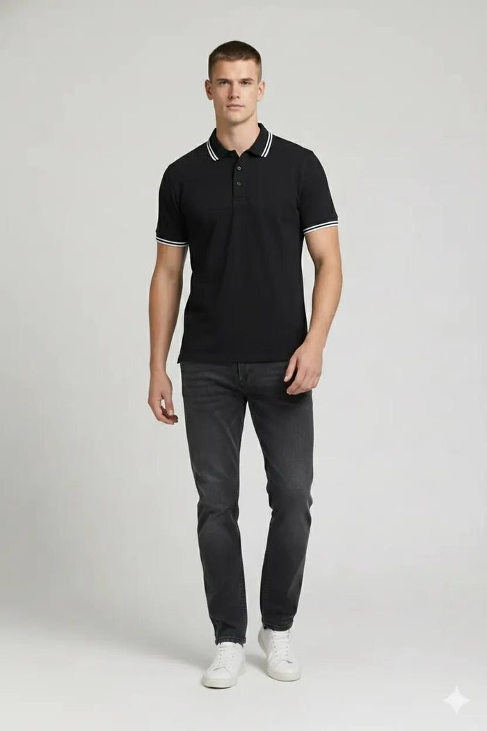 Men Charcoal Solid Polo Neck T-Shirt