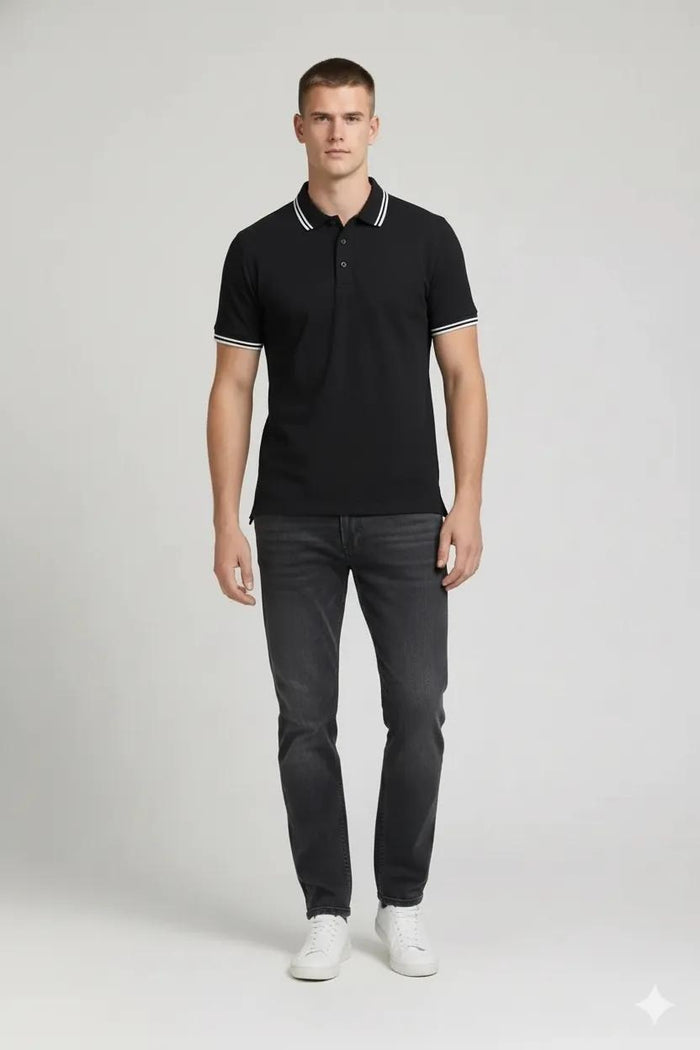 Men Charcoal Solid Polo Neck T-Shirt