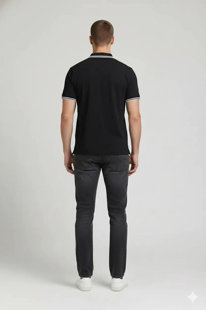 Men Charcoal Solid Polo Neck T-Shirt