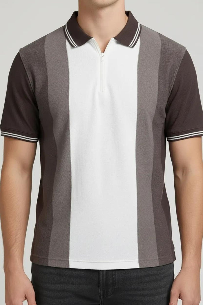 Men Chocolate Colourblocked Polo Collar T-shirt
