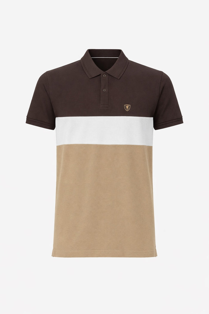 Men Coffee Colourblocked Polo Collar Pockets T-shirt