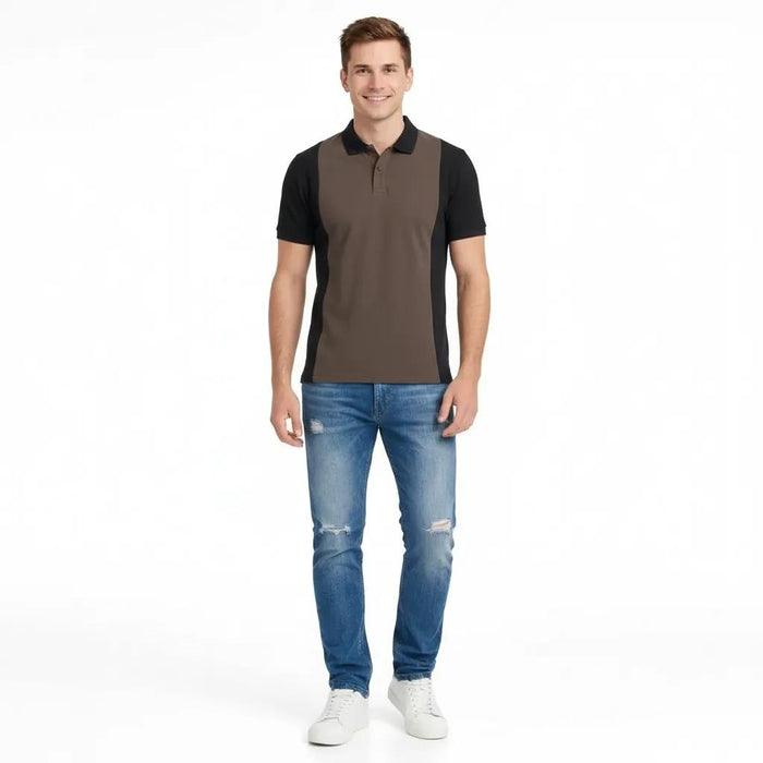 Men Coffee Colourblocked Polo Collar T-shirt