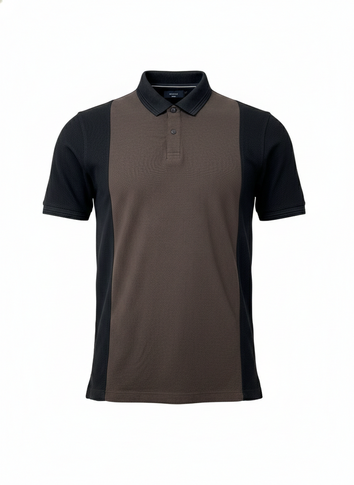 Men Coffee Colourblocked Polo Collar T-shirt