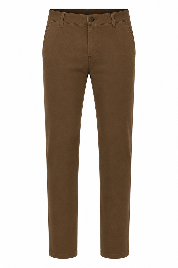 Men Coffee Mid-Rise Cotton Trousers