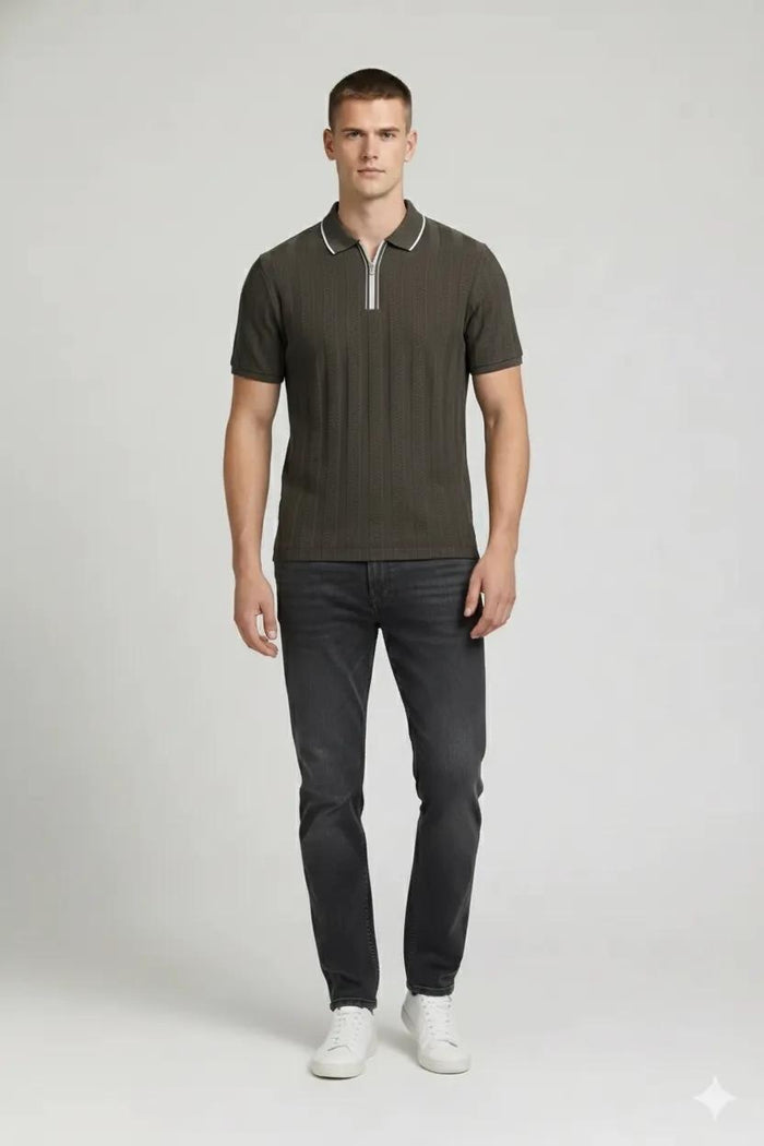 Men Coffee Polo Collar Solid T-shirt