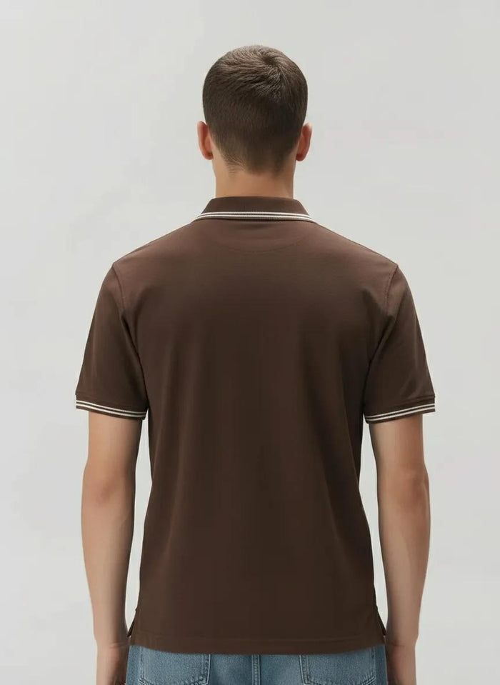 Men Coffee Polo Collar Solid T-shirt