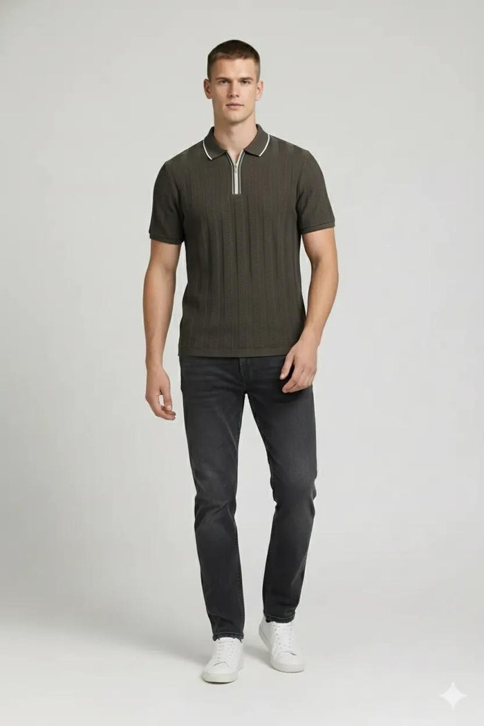 Men Coffee Polo Collar Solid T-shirt