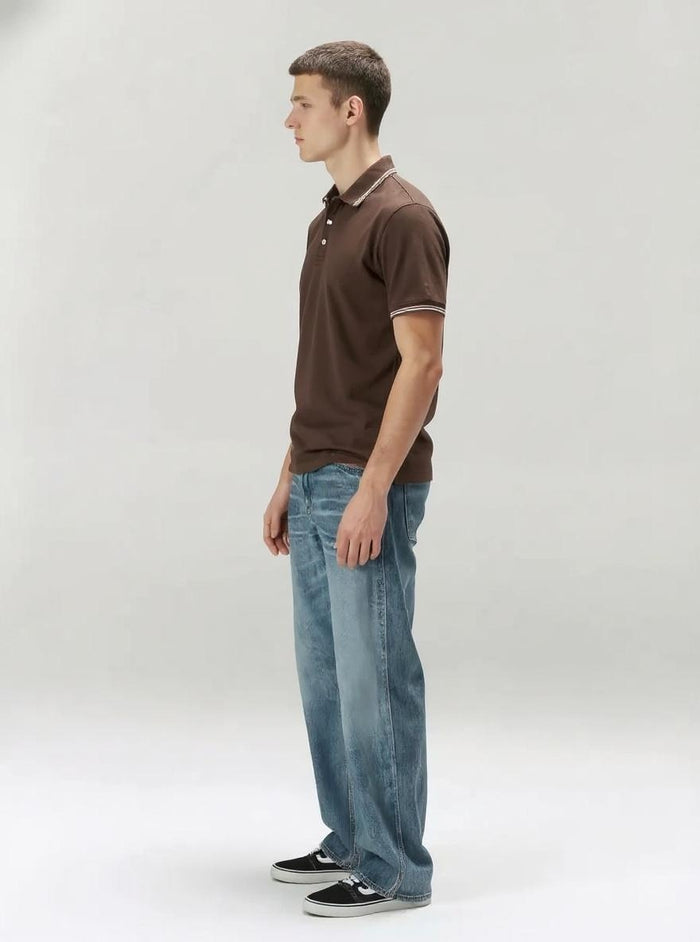 Men Coffee Polo Collar Solid T-shirt