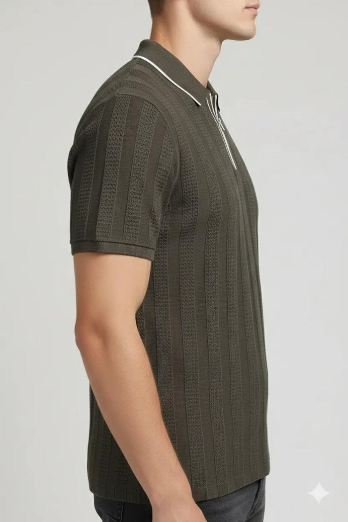 Men Coffee Polo Collar Solid T-shirt